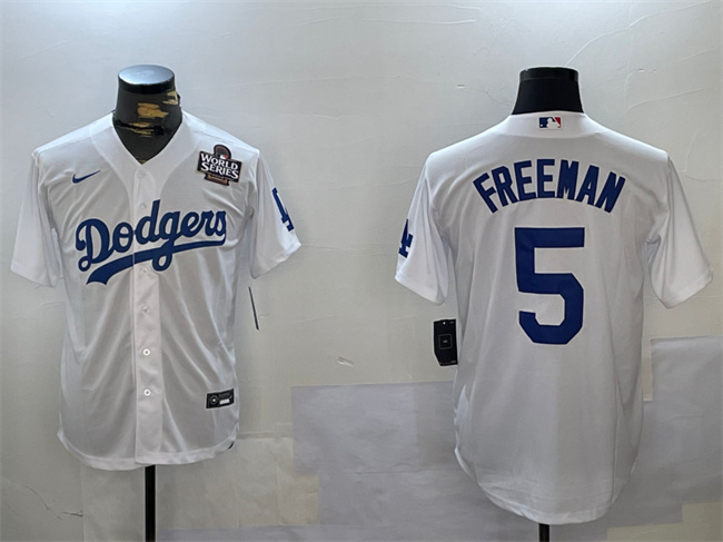 Men's Los Angeles Dodgers #5 Freddie Freeman White 2024 World Series Cool Base Stitched Baseball Jersey Men's Los Angeles Dodgers #5 Freddie Freeman White 2024 World Series Cool Base Stitched Baseball Jersey